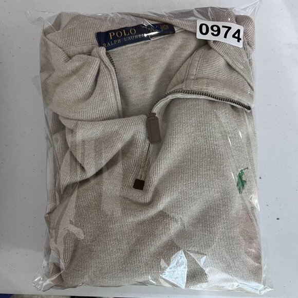 Polo Ralph Lauren Mens XXL Tan Rib Mockneck 1/4 Zip Pullover Old Money Timeless - Picture 16 of 16